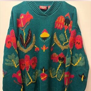 Rare find American Eagle Outfitters Teal Floral Knit Sweater